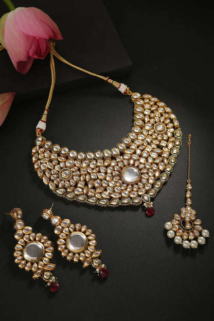 Ruby Red Bead Kundan Necklace Set 