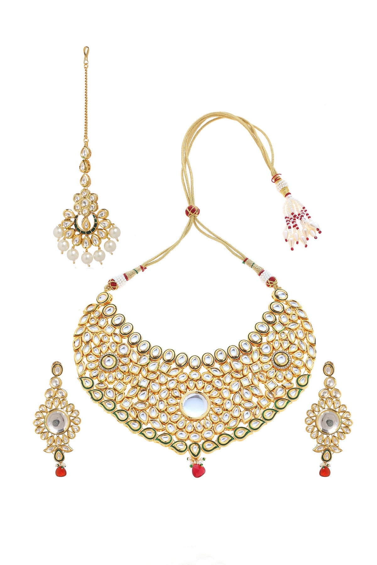 Ruby Red Bead Kundan Necklace Set 