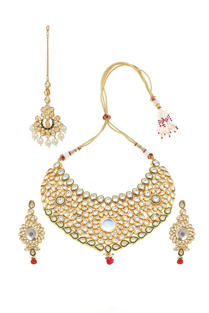 Ruby Red Bead Kundan Necklace Set 