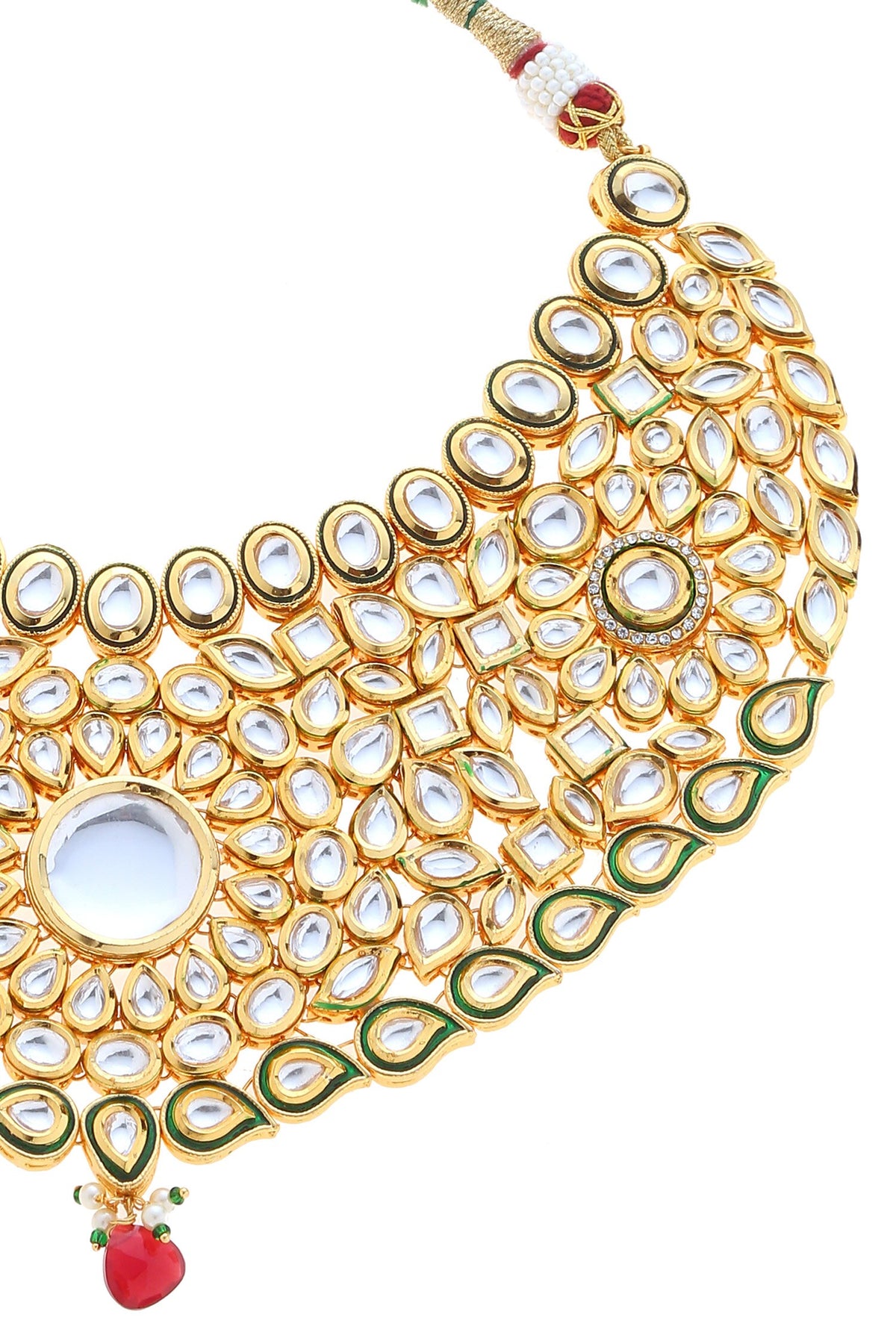 Ruby Red Bead Kundan Necklace Set 