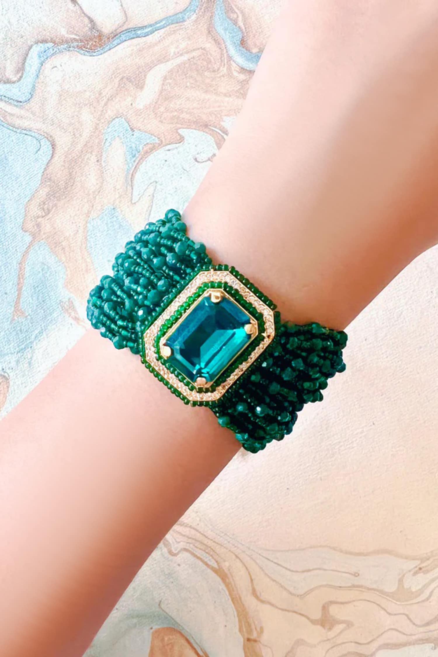 Green Kundan Multi Layered Bracelet 