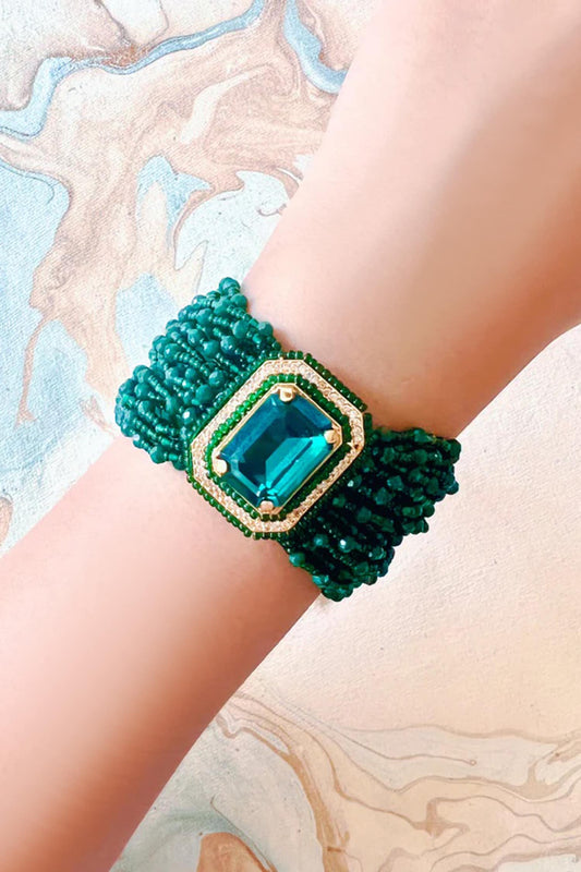 Green Kundan Multi Layered Bracelet 