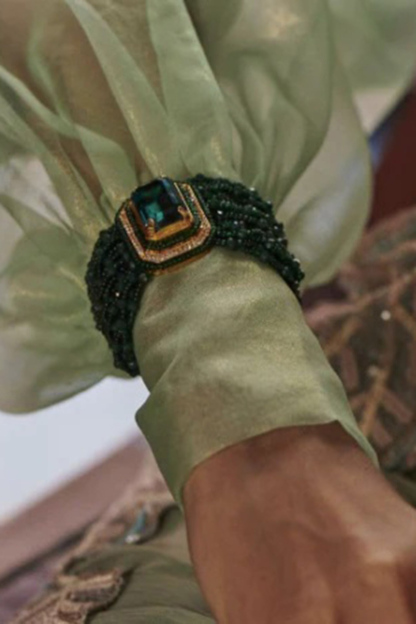 Green Kundan Multi Layered Bracelet 