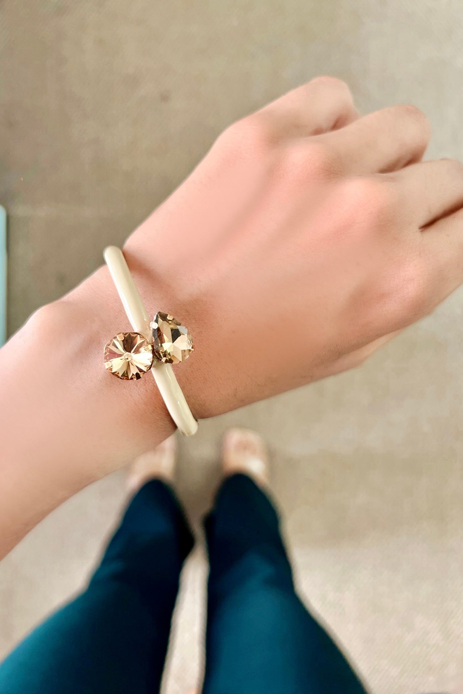 Cream Stone Embellished Adjustable Bracelet 