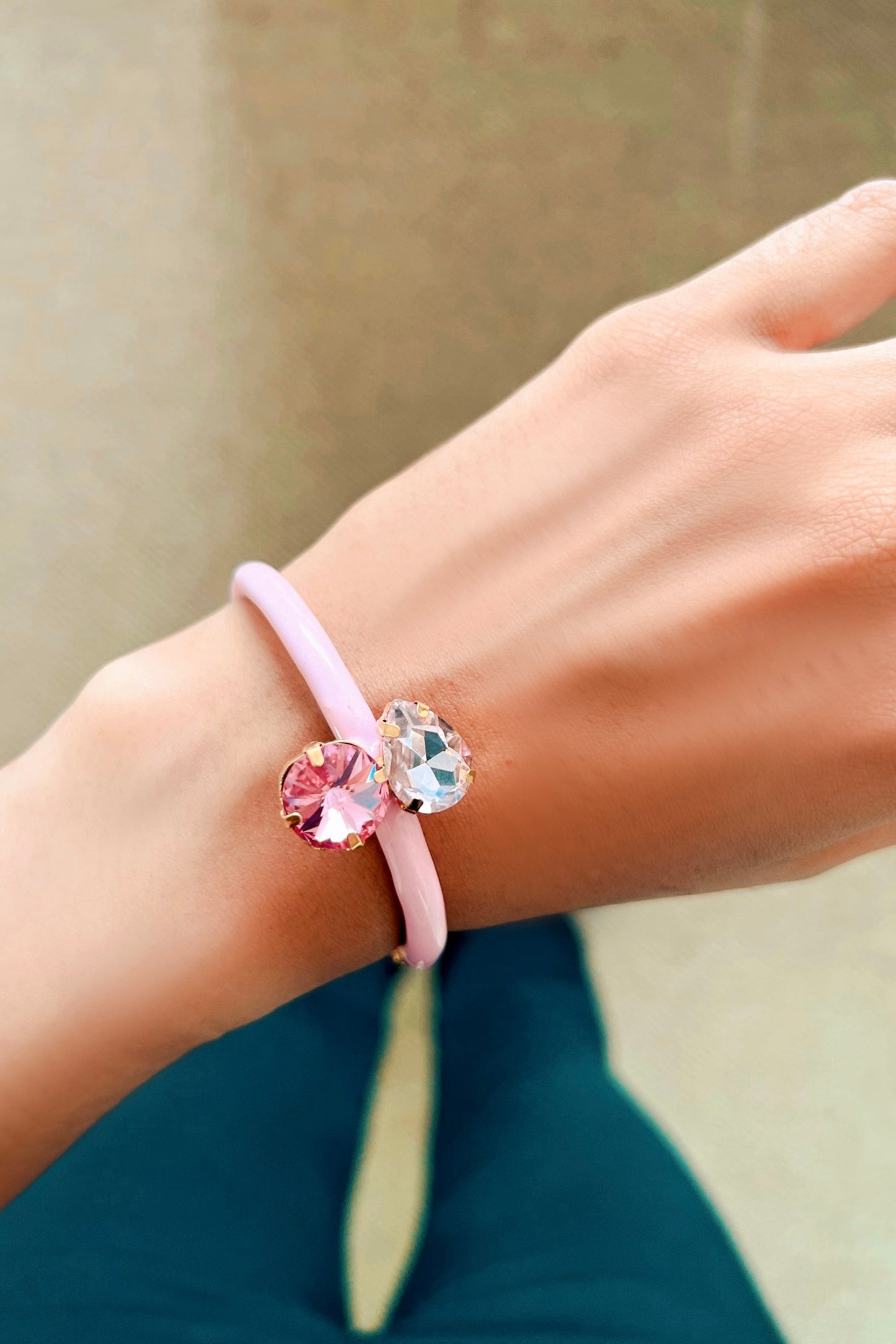 Stone Embellished Pink Adjustable Bracelet 