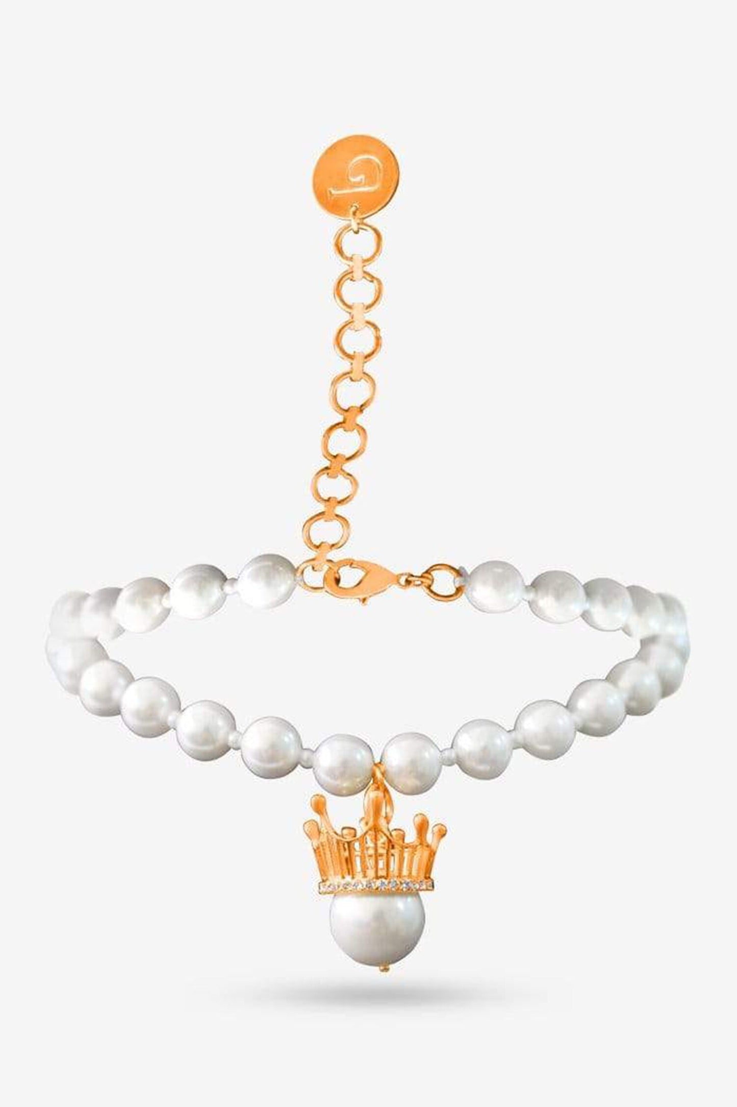 Gold Toned Pearl Crown Bracelet 