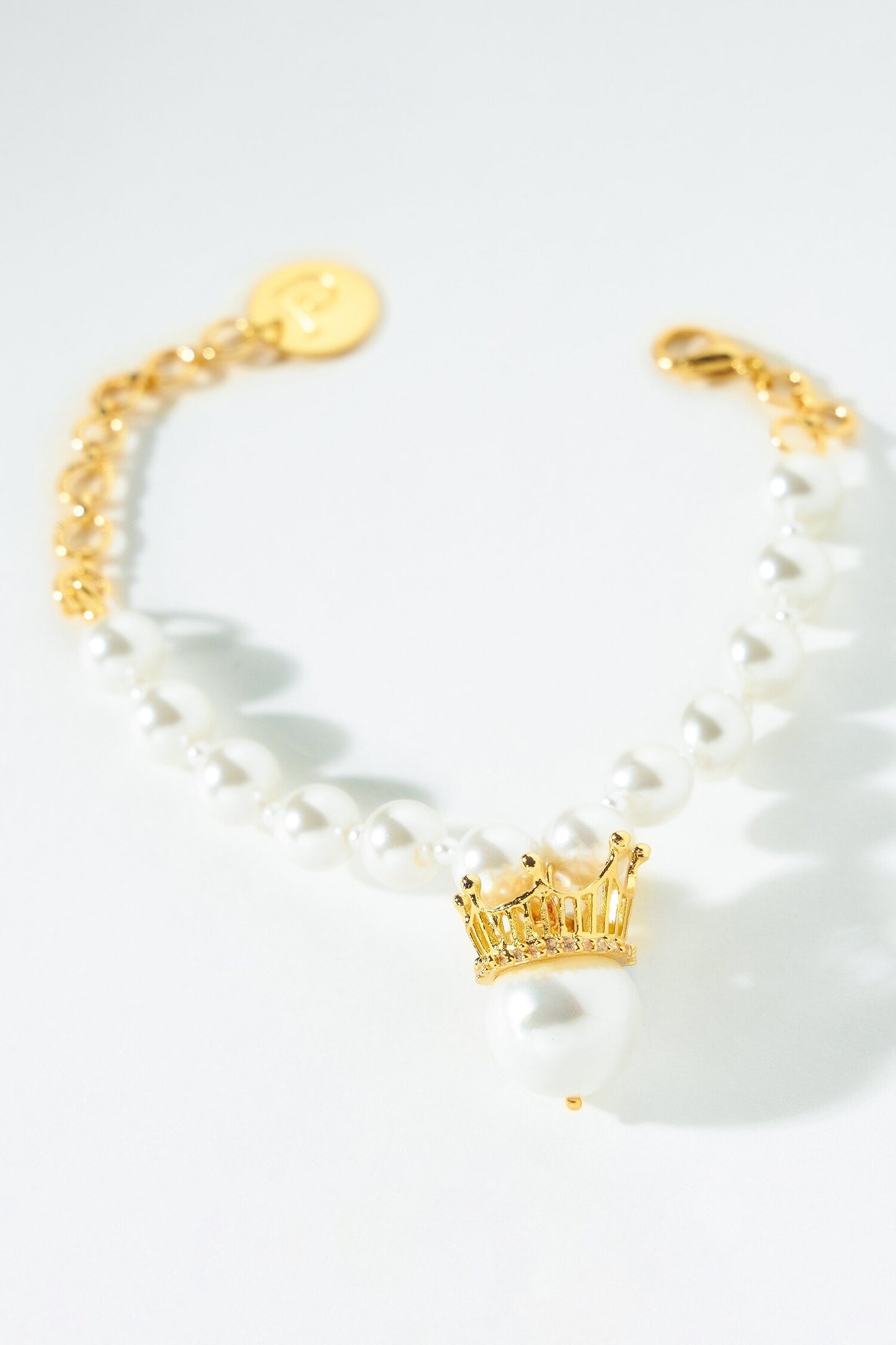 Gold Toned Pearl Crown Bracelet 
