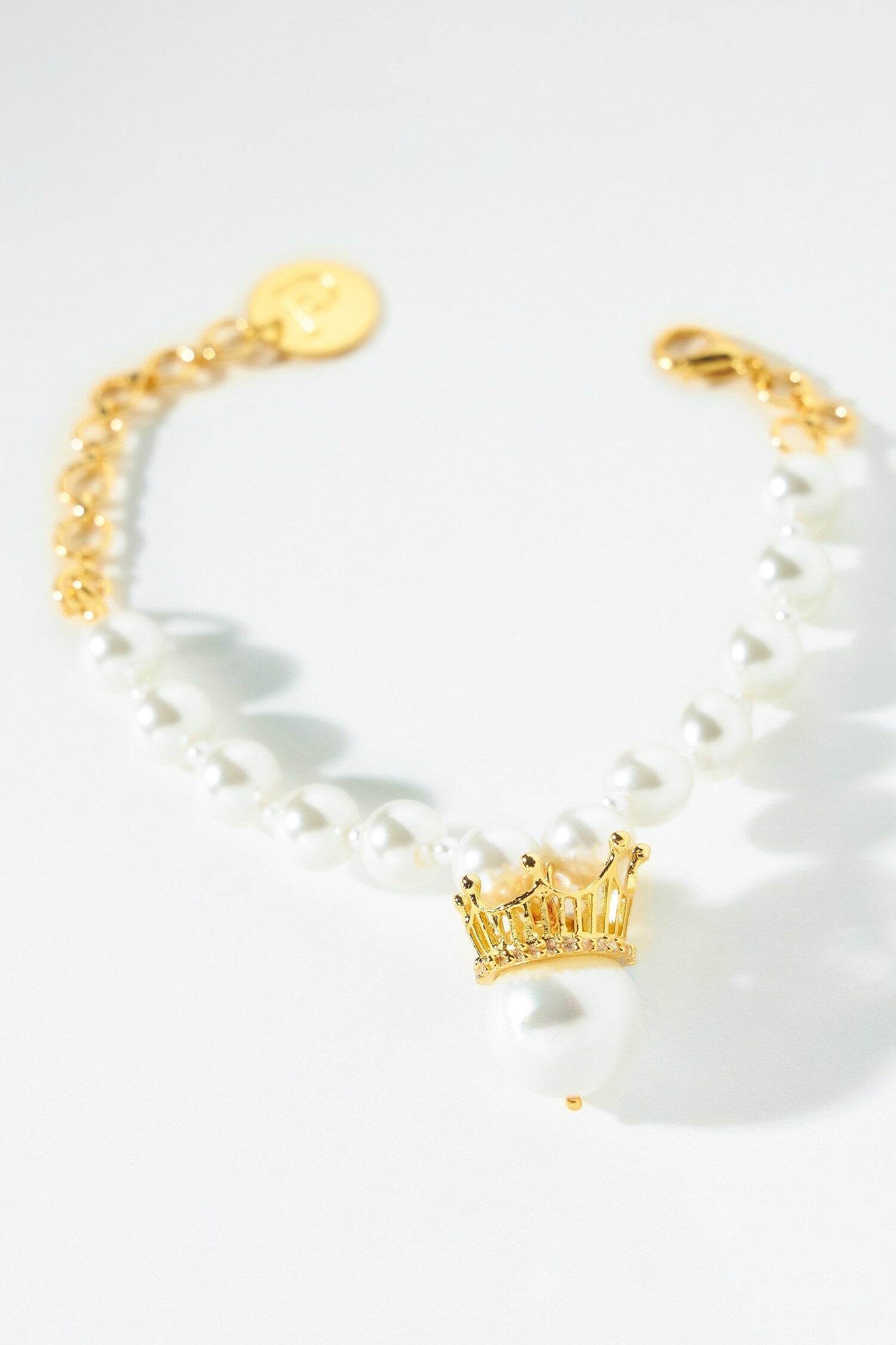 Gold Toned Pearl Crown Bracelet 