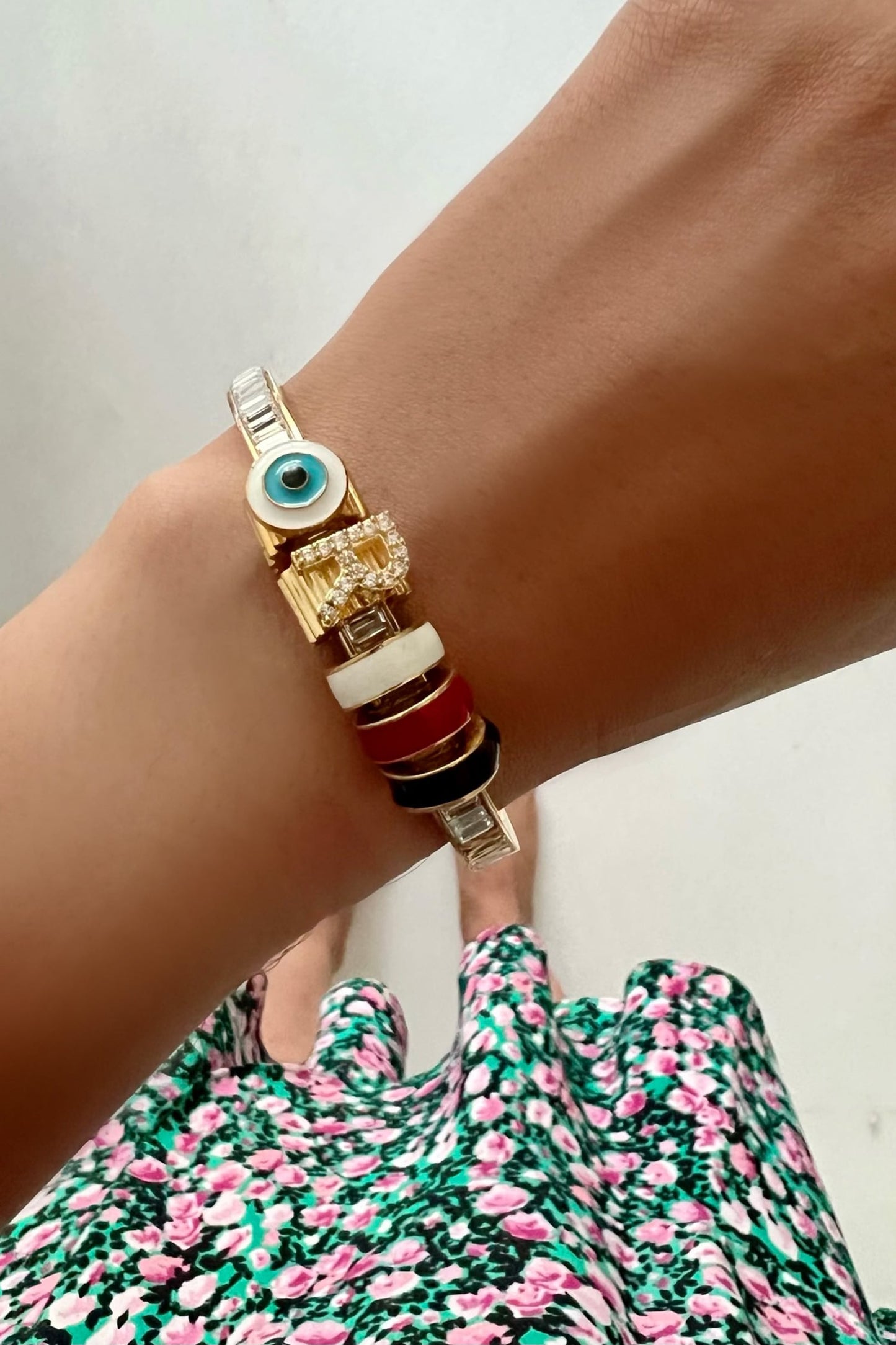 Gold Enamelled Evil Eye Charm Bracelet 