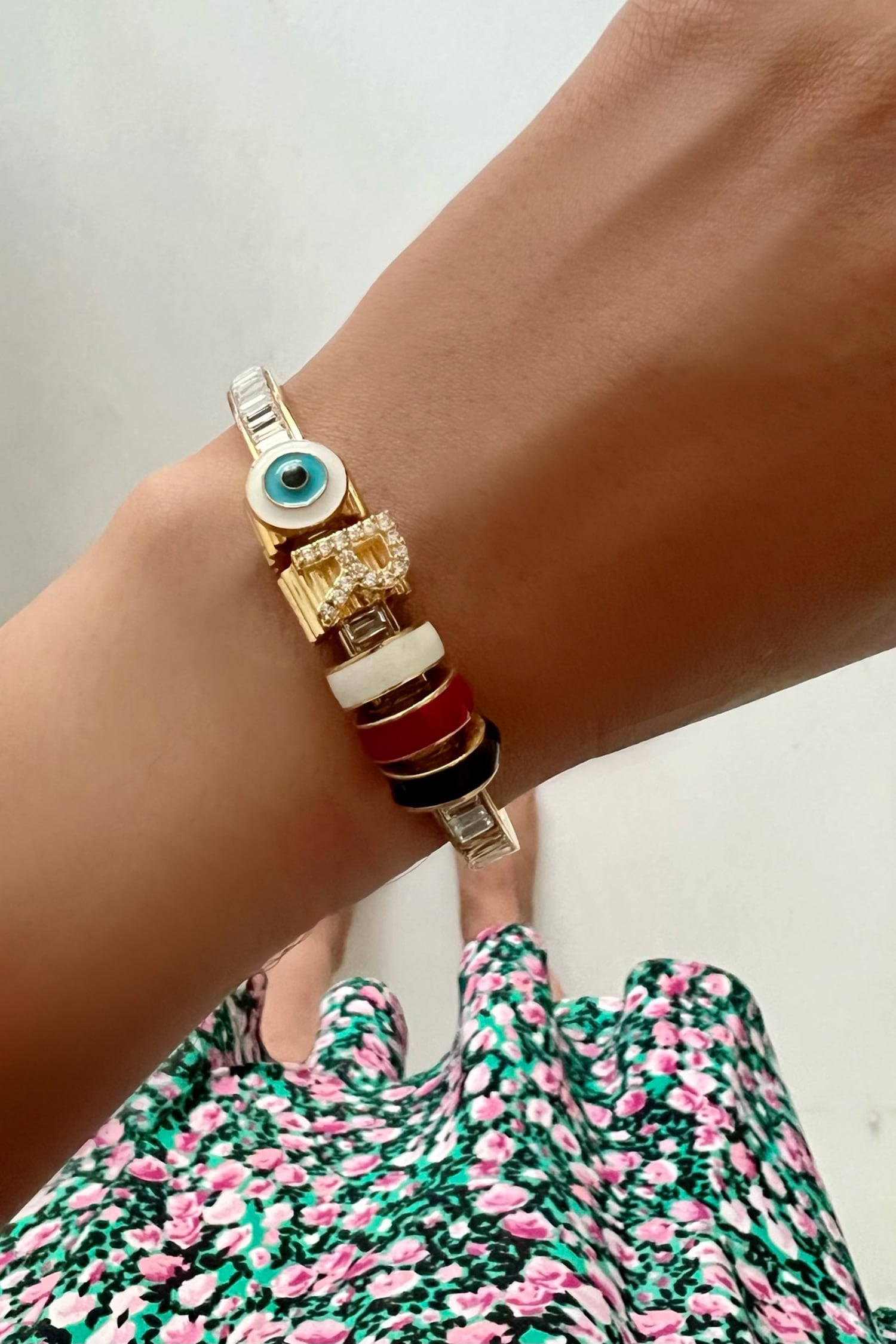 Gold Enamelled Evil Eye Charm Bracelet 