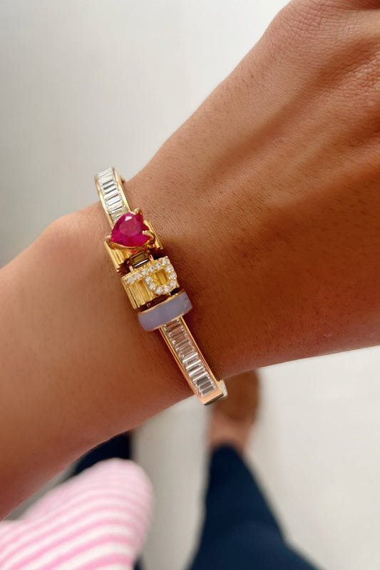 Gold Enamelled Heart Charm Bracelet 