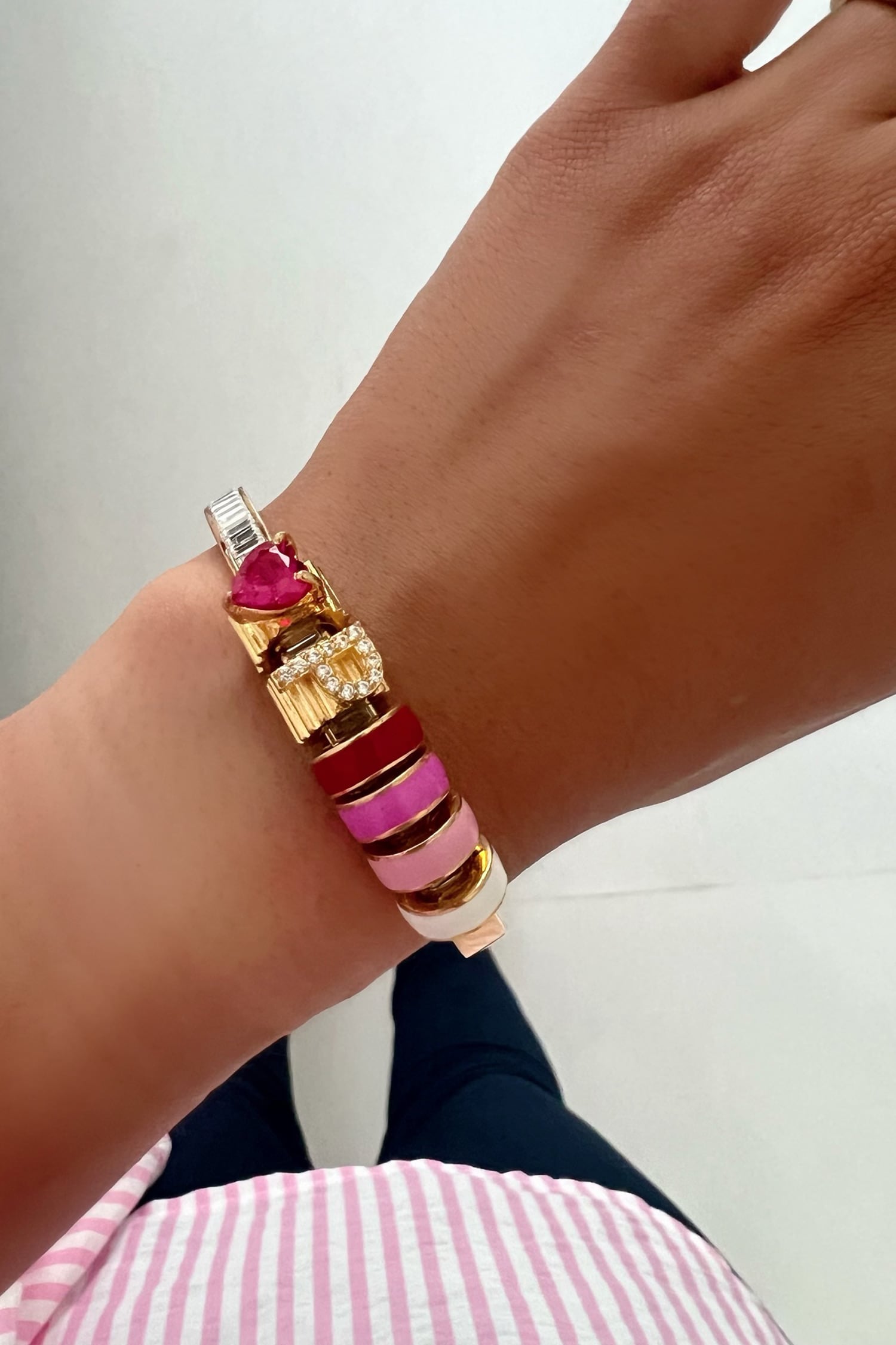 Gold Enamelled Heart Charm Bracelet 