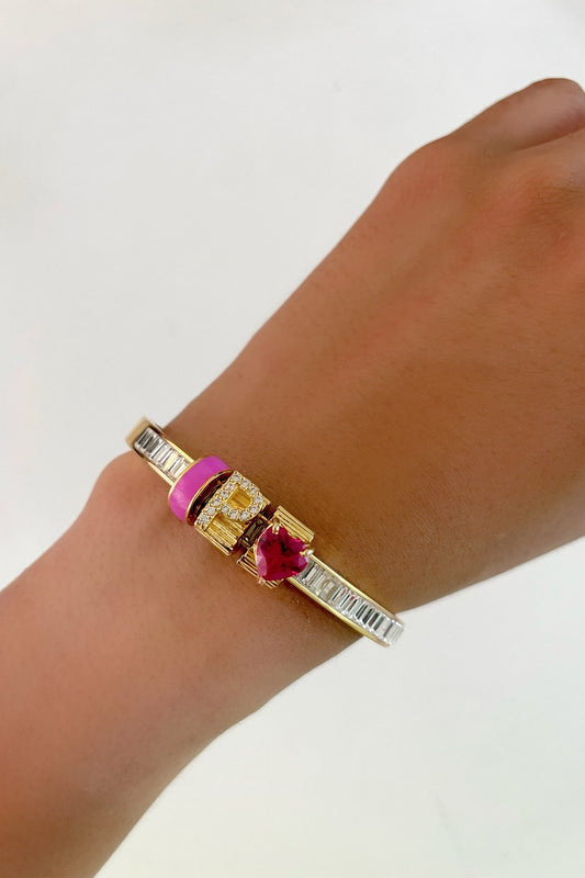 Gold Enamelled Heart Charm Bracelet 