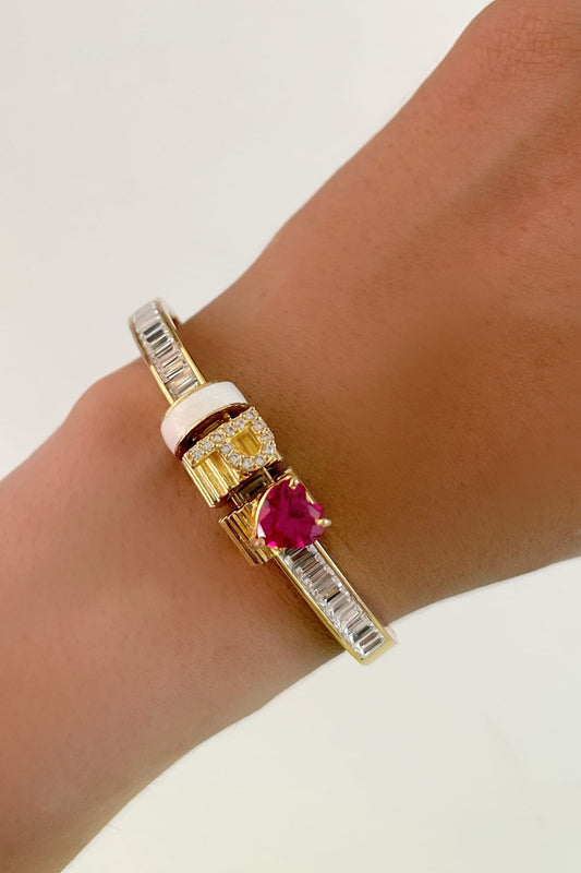 Gold Enamelled Heart Stone Work Bracelet 