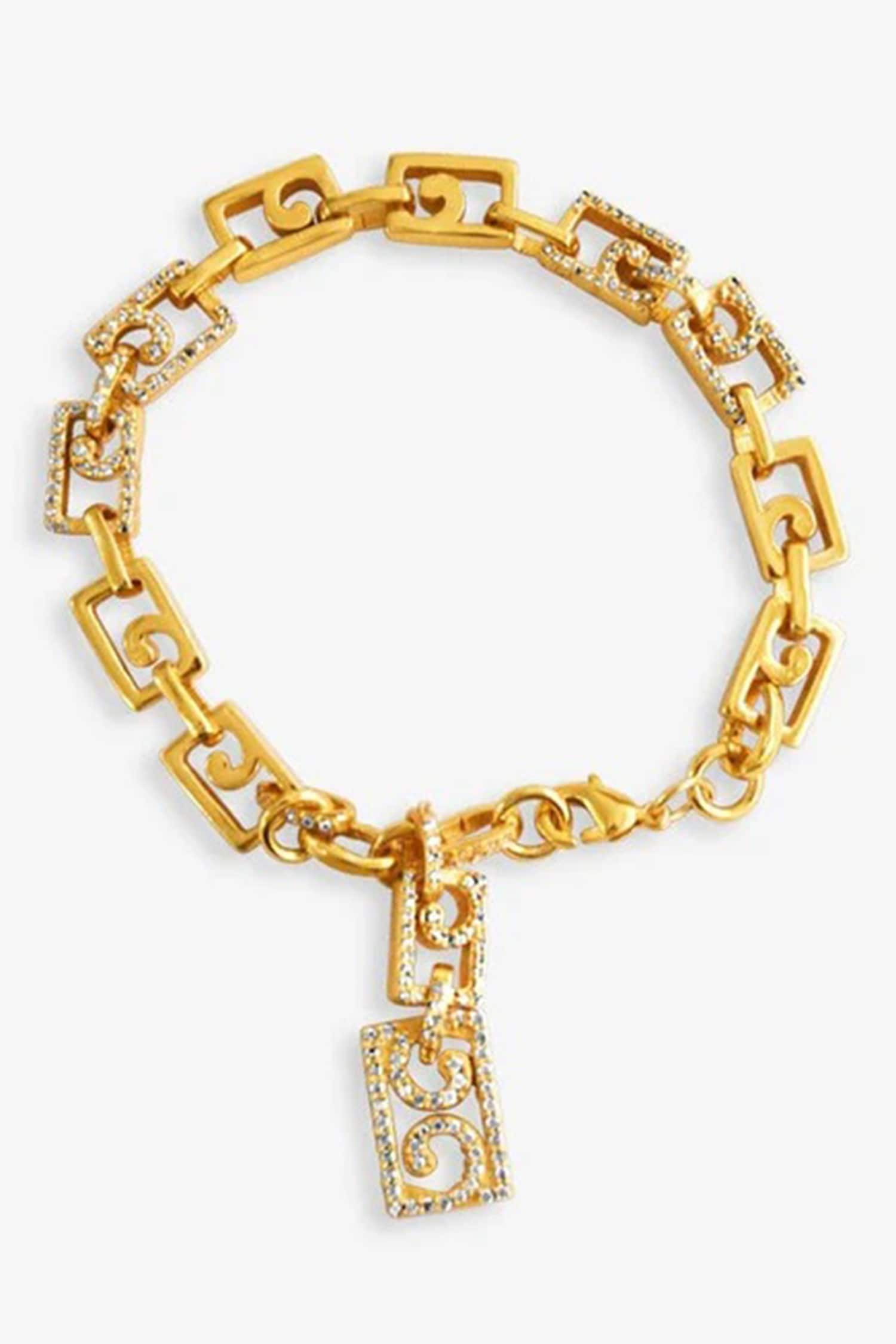 Gold Crystal Embellished Charm Bracelet 