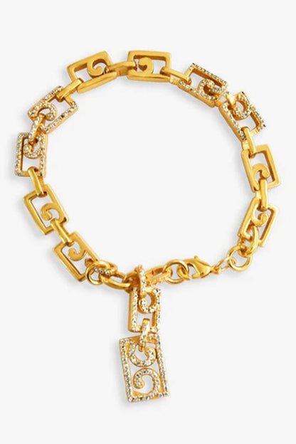 Gold Crystal Embellished Charm Bracelet 