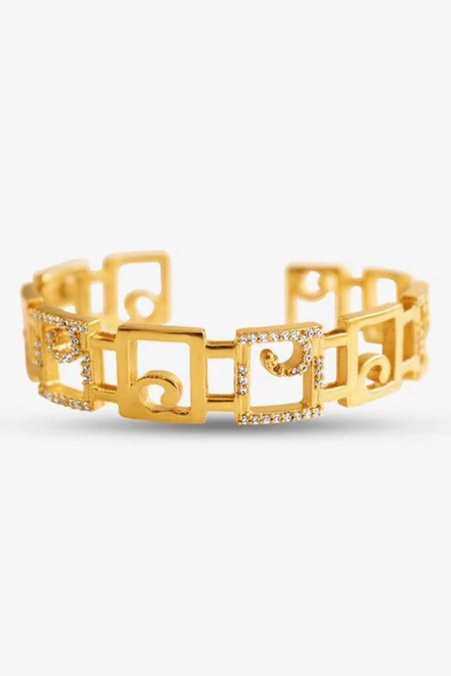 Gold Stone Embellished Cutwork Bracelet 