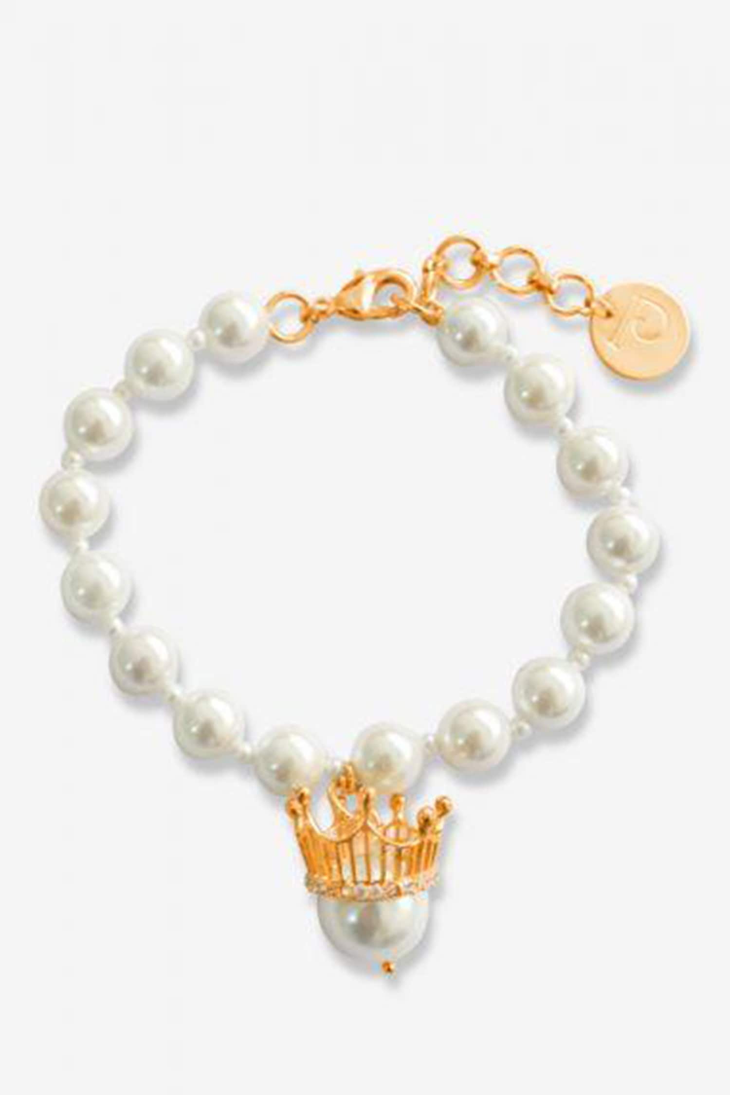 Gold Toned Pearl Crown Bracelet 