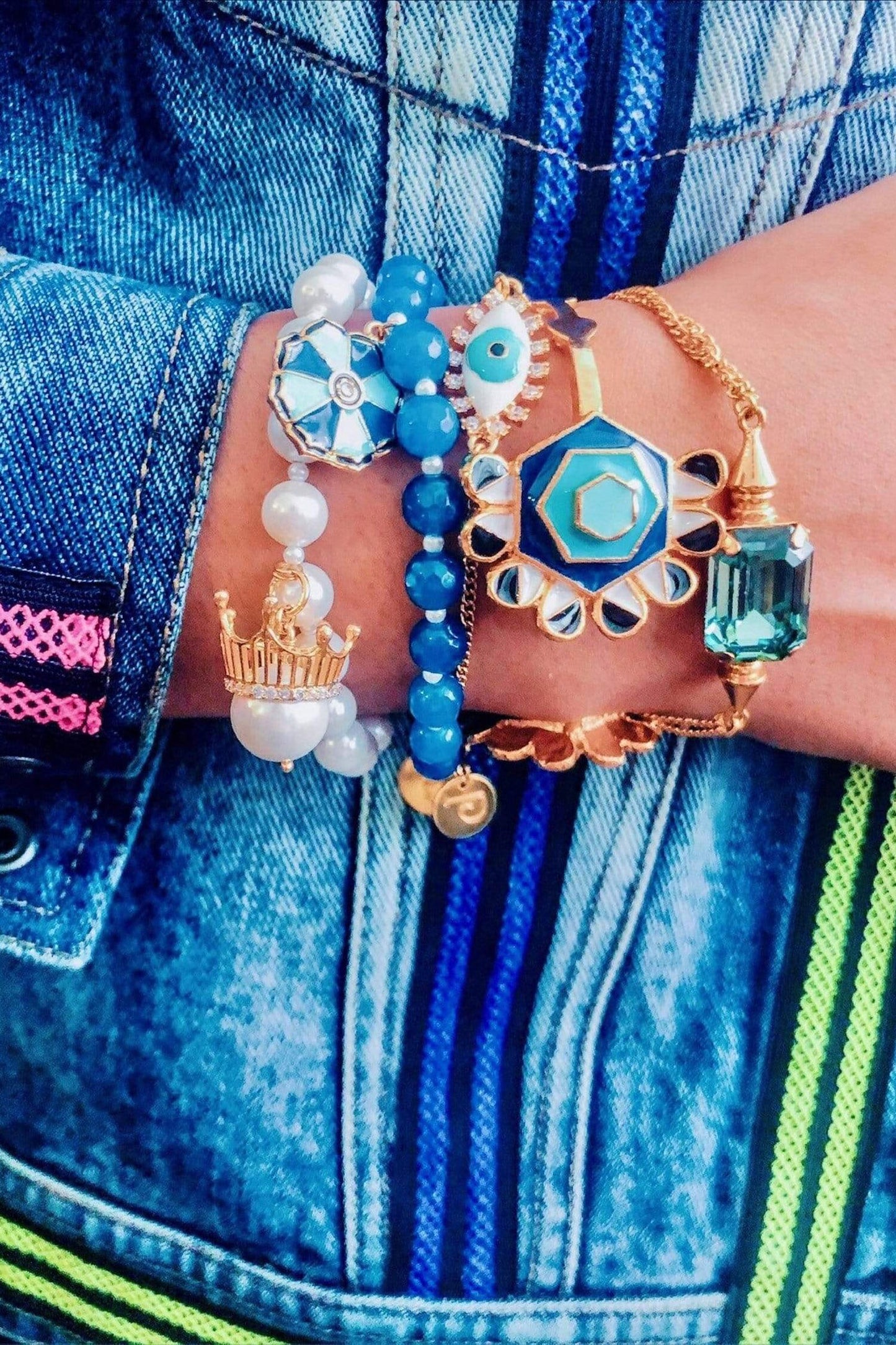 Gold Toned Pearl Crown Bracelet 
