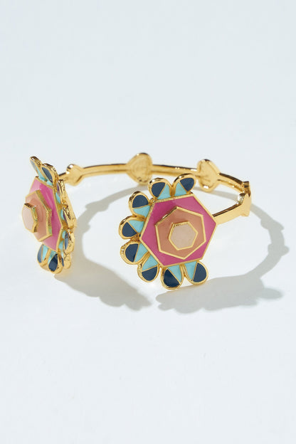 Floral Enamelled Open Bracelet 