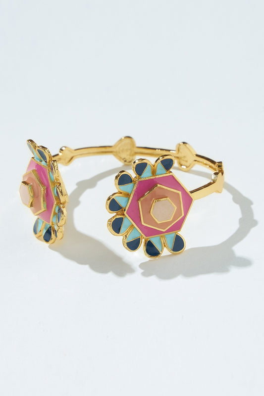 Floral Enamelled Open Bracelet 
