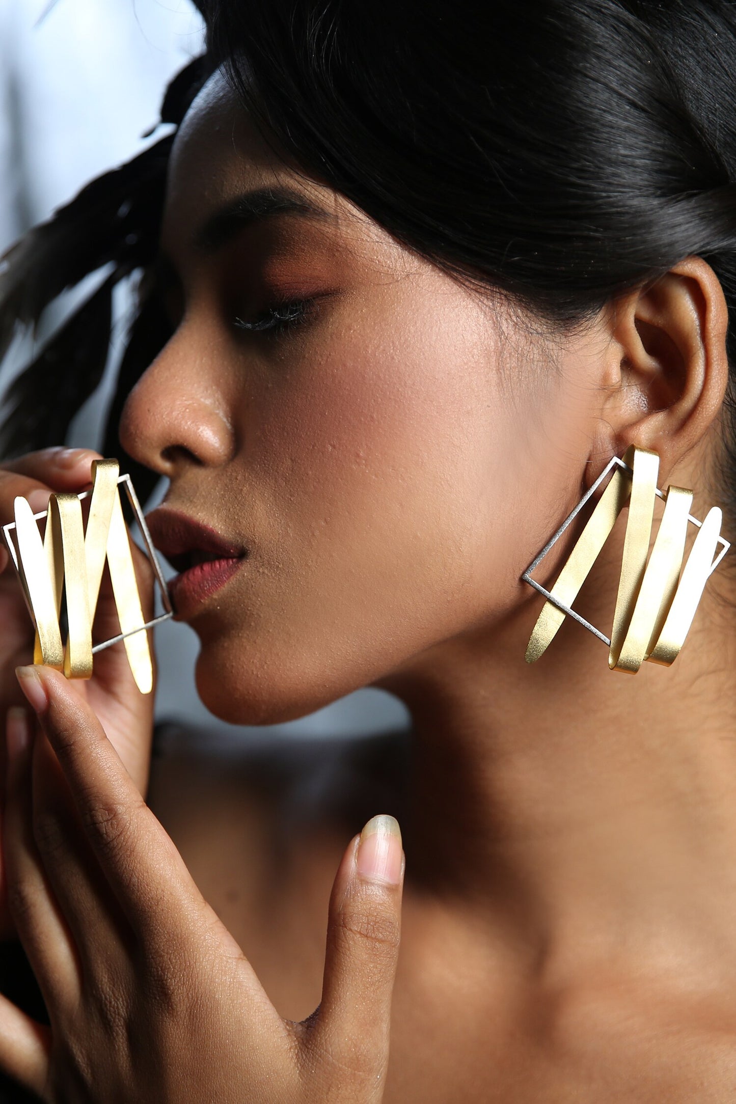 Geometric Dual Tone Stud Earrings 