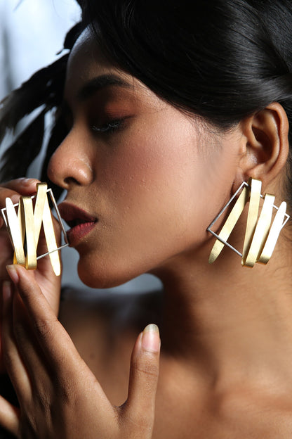 Geometric Dual Tone Stud Earrings 
