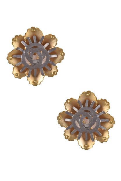 Floral Two Tone Stud Earrings 