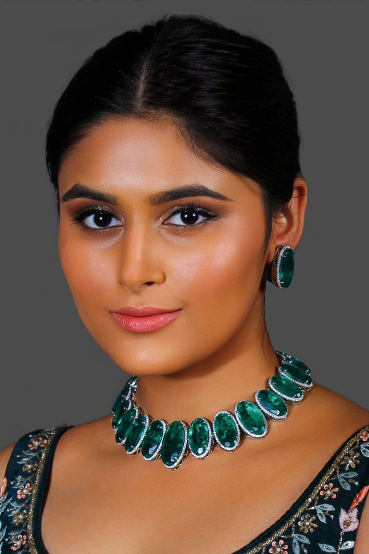 Emerald Embellished Necklace Set 