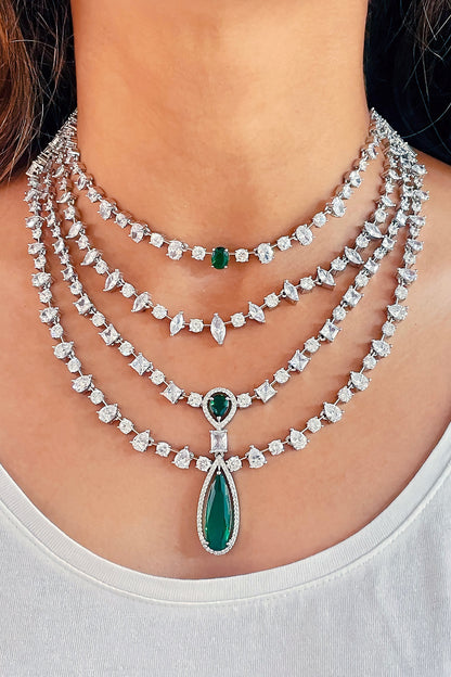 Alisa Diamond Embellished Layered Necklace Set 