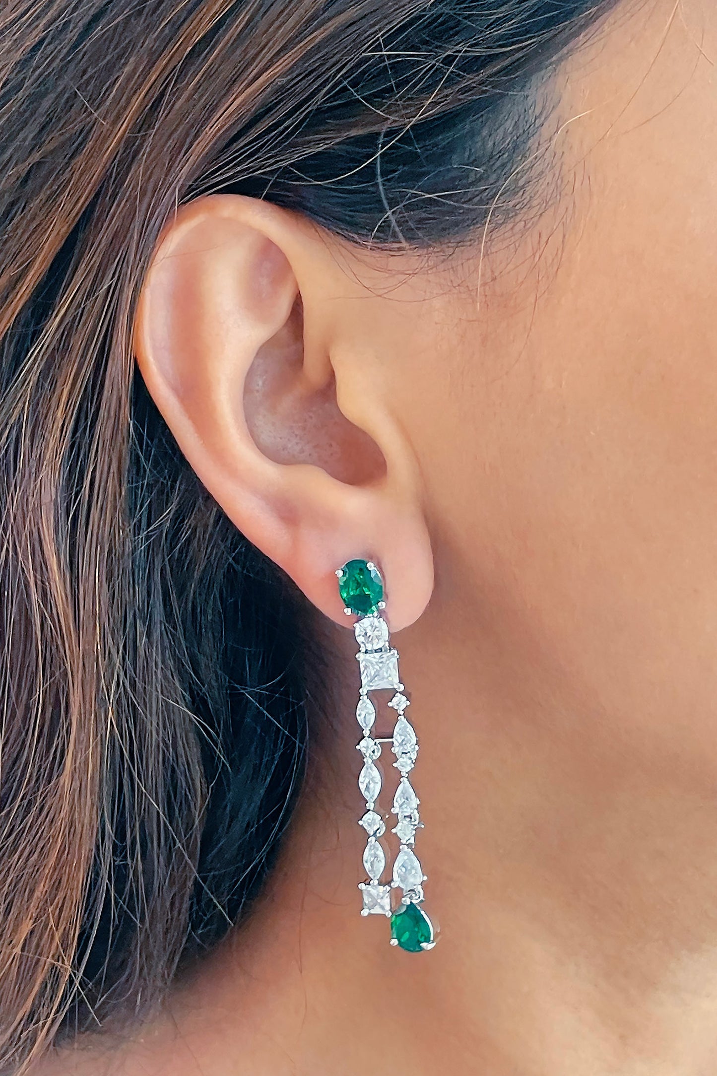 Alisa Sage Diamond Emerald Embellished Layered Necklace Set 
