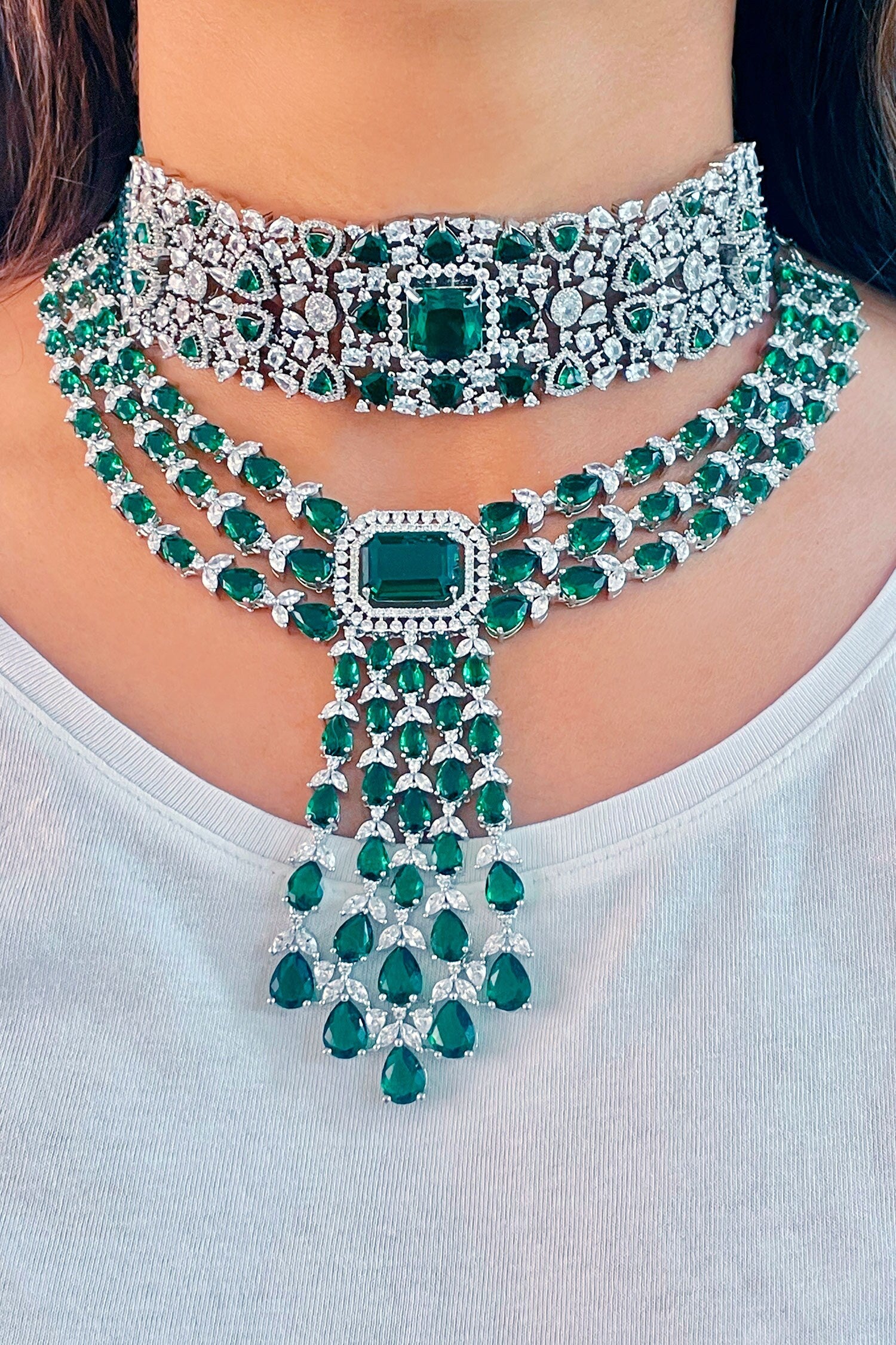 Maharani Gren Diza Emerald Embellished Necklace Set 