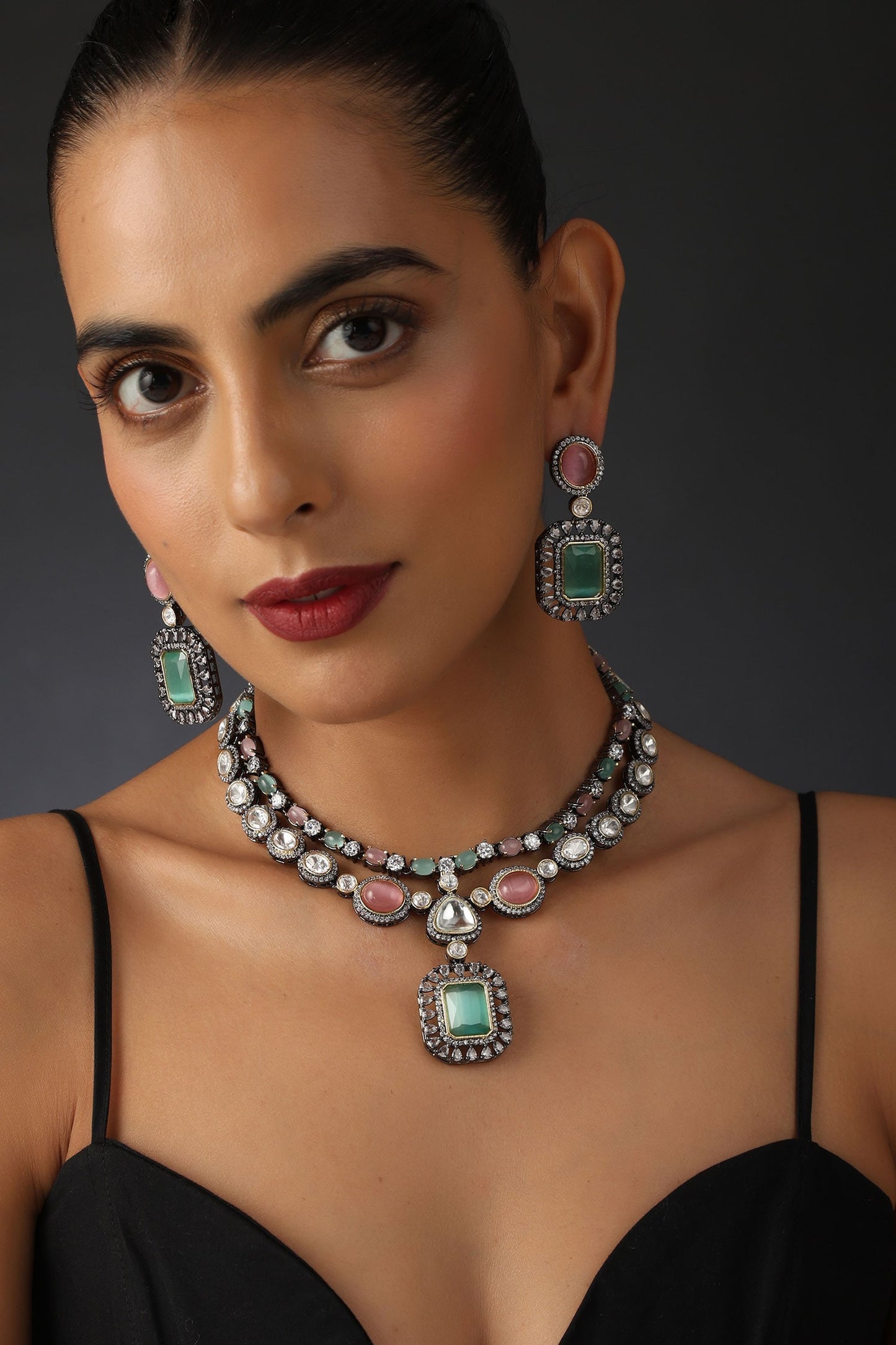 Square Polki Embellished Necklace Set 