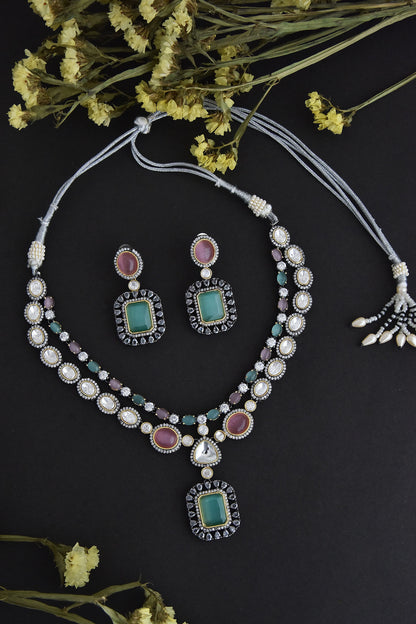 Square Polki Embellished Necklace Set 