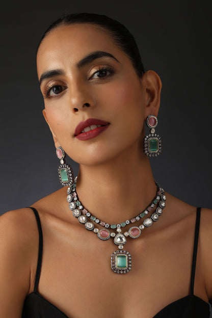 Square Polki Embellished Necklace Set 