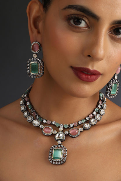 Square Polki Embellished Necklace Set 