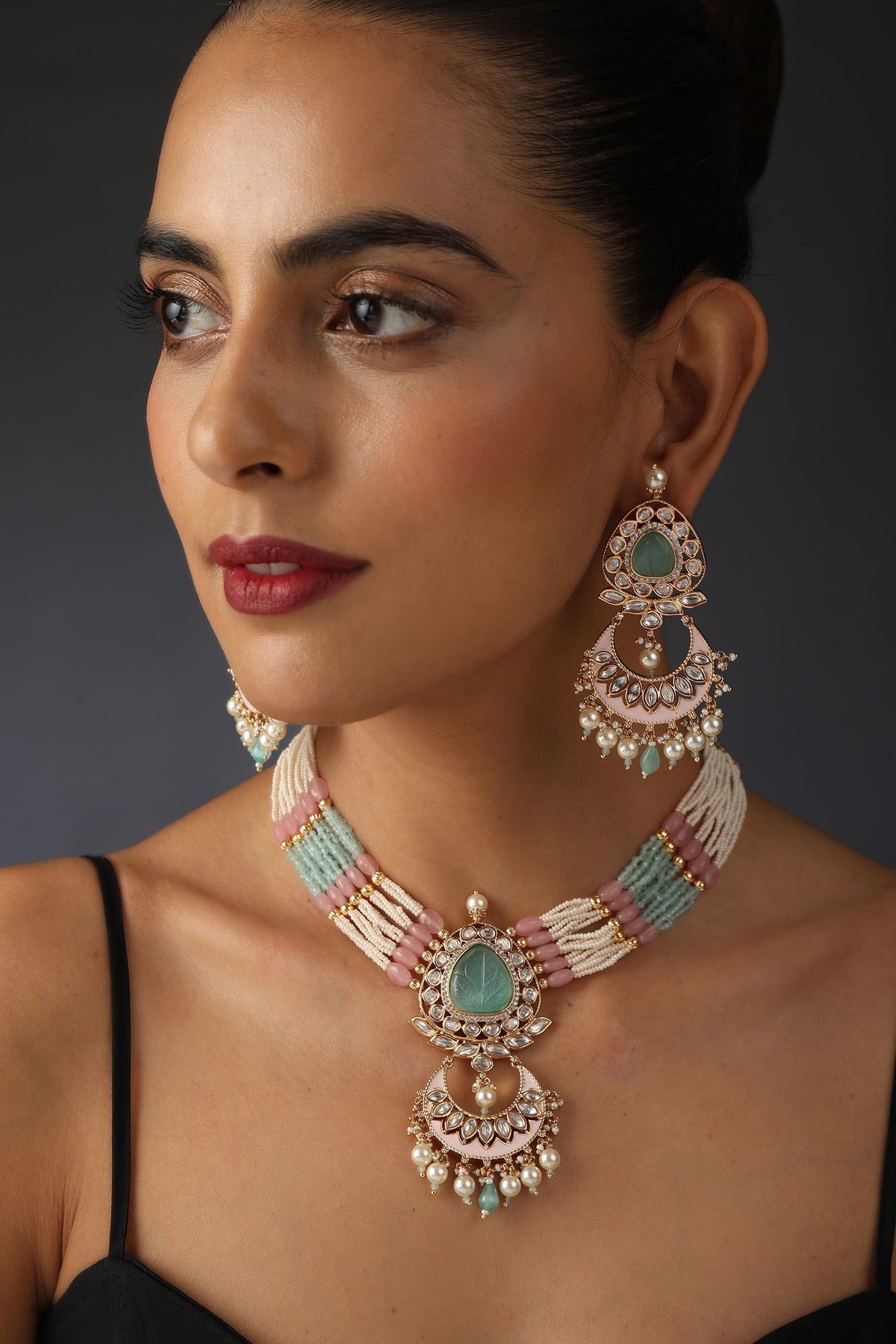 Polki Embellished Pendant Necklace Set 