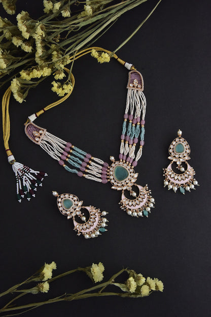 Polki Embellished Pendant Necklace Set 