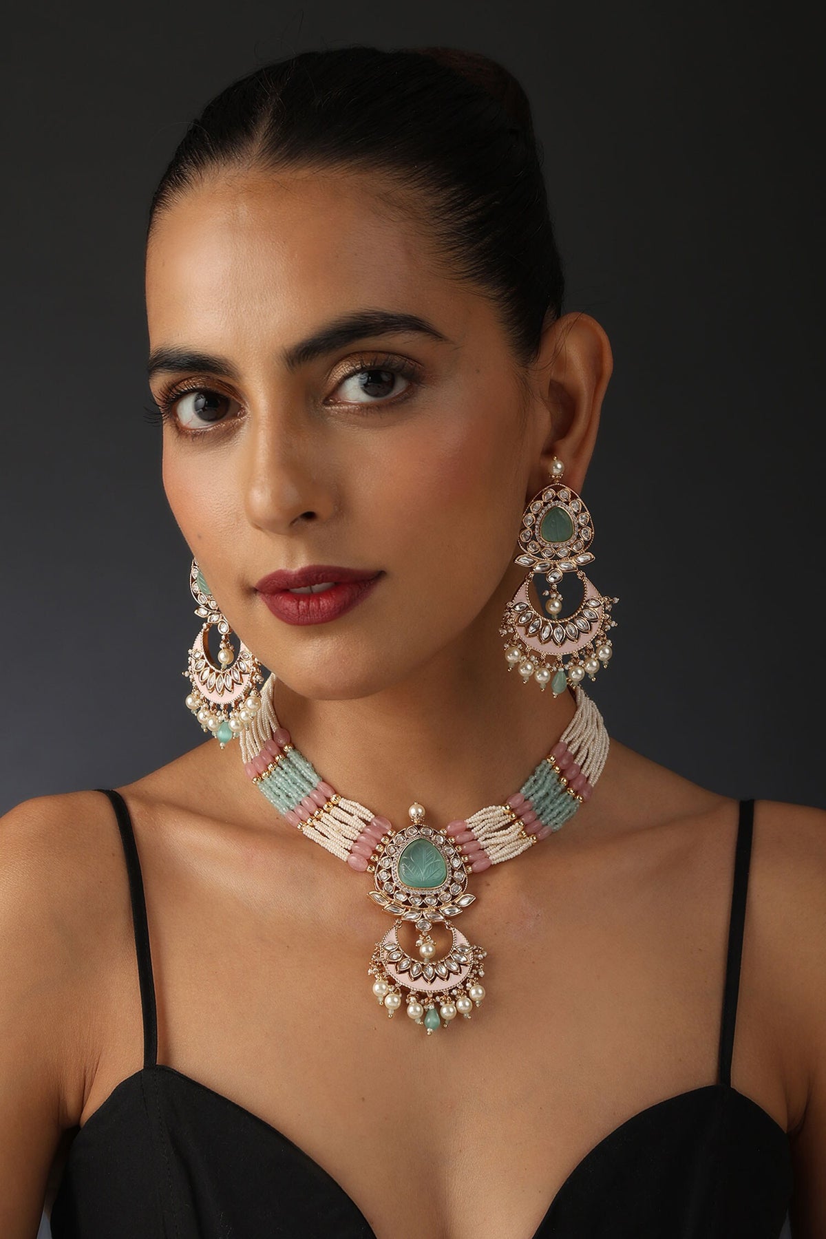 Polki Embellished Pendant Necklace Set 