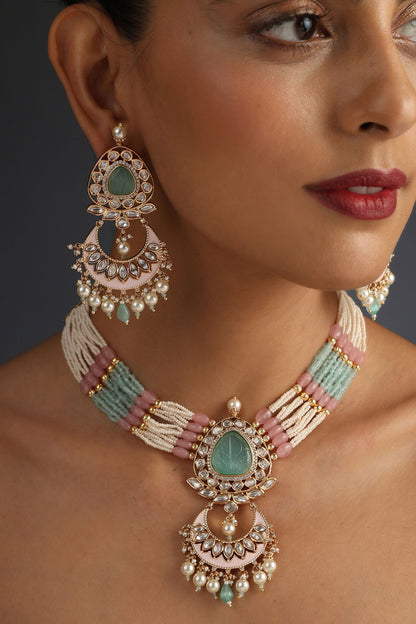 Polki Embellished Pendant Necklace Set 