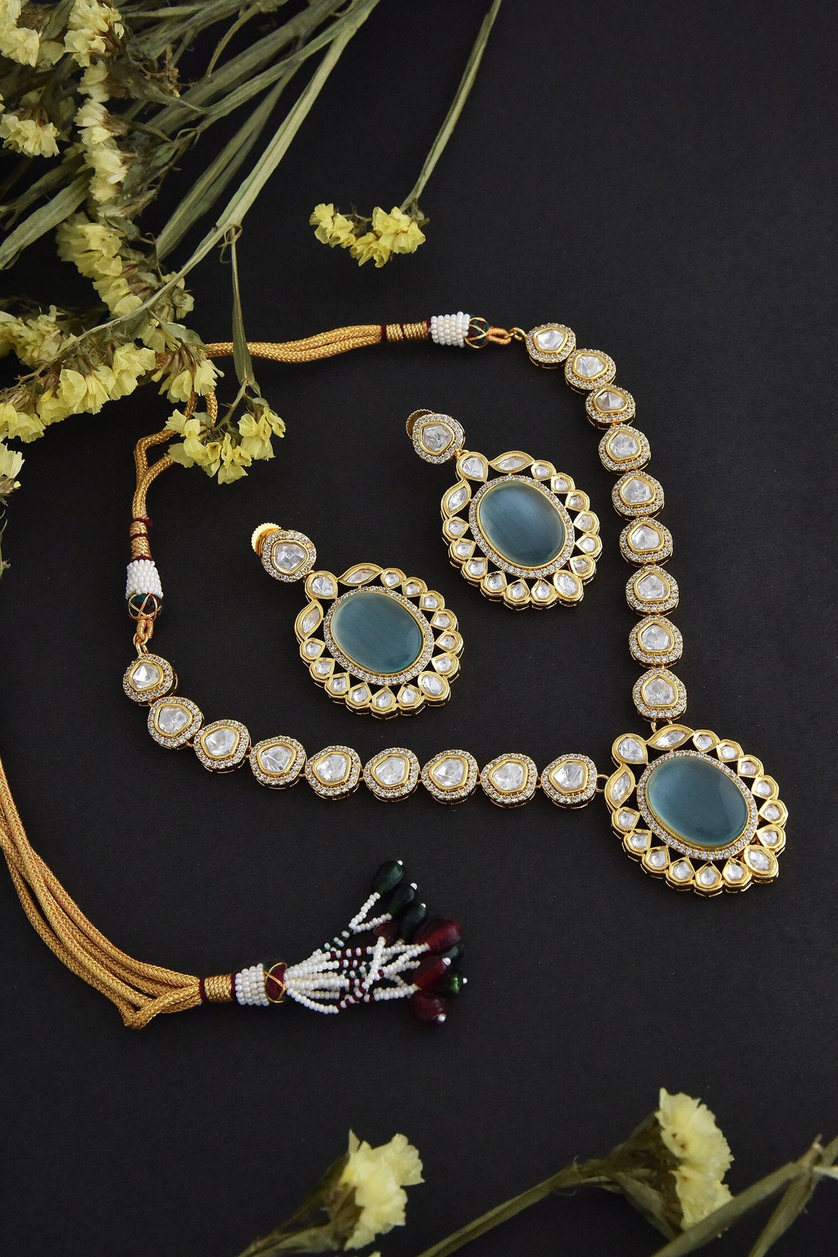 Polki Work Pendant Necklace Set 