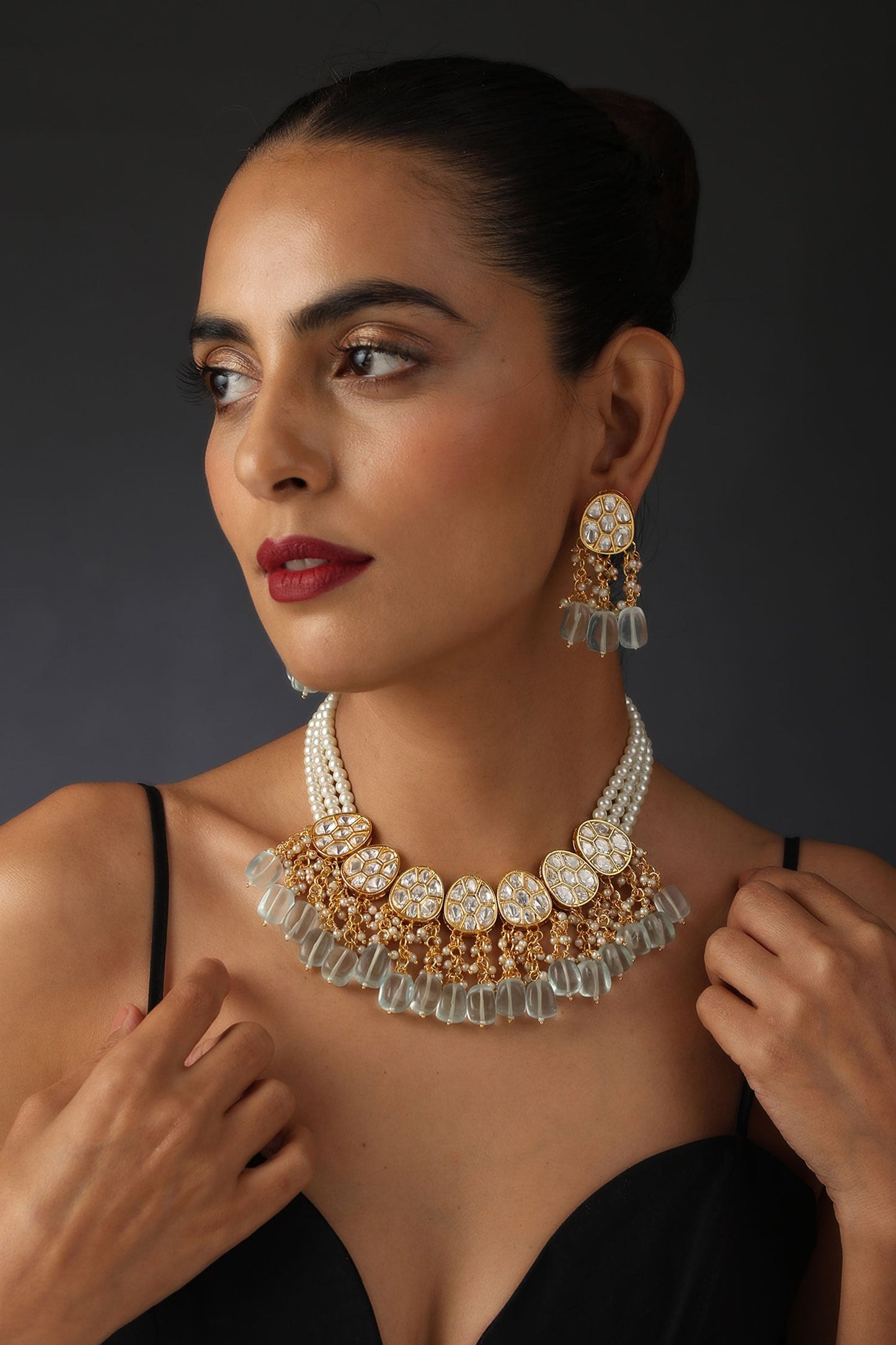 Kundan & Pearls Embellished Necklace Set 