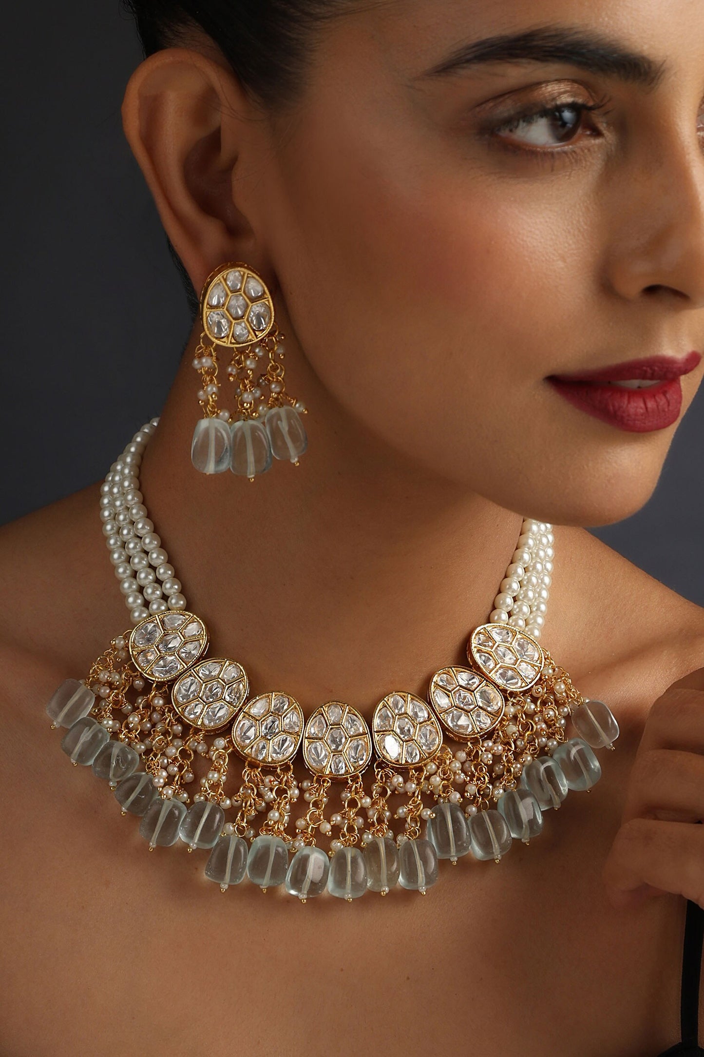 Kundan & Pearls Embellished Necklace Set 