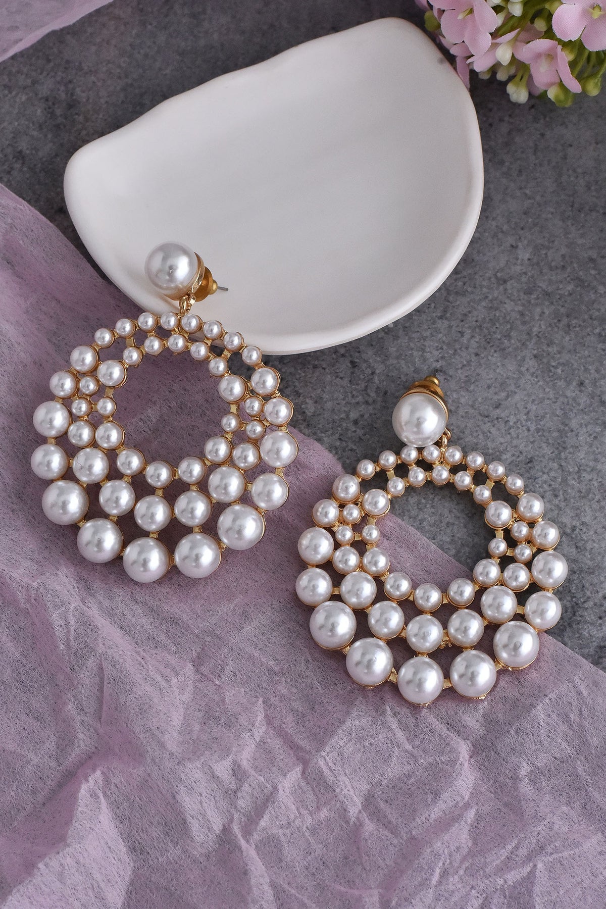 Pearl Embellished Dangler Earrings 