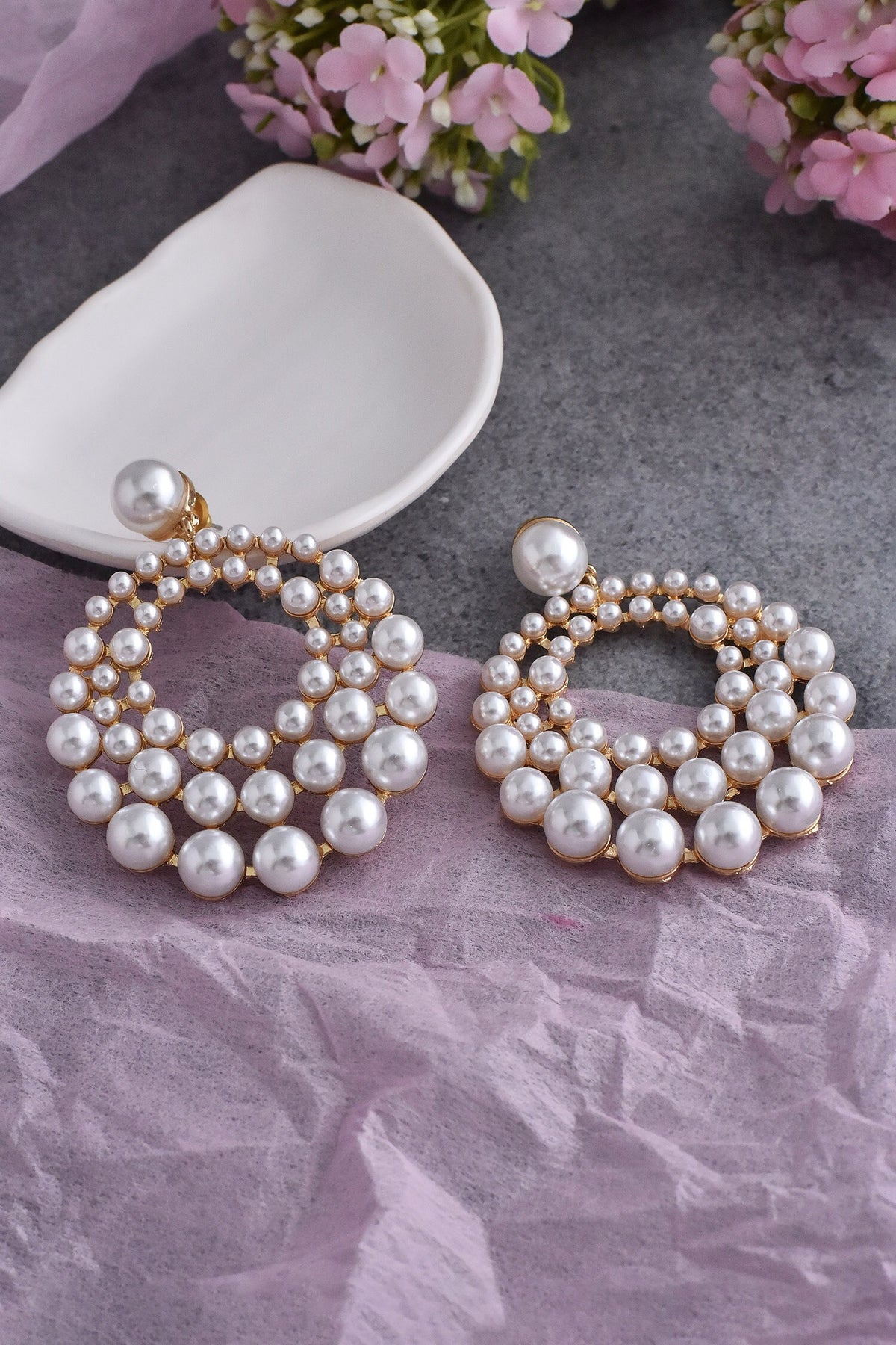 Pearl Embellished Dangler Earrings 