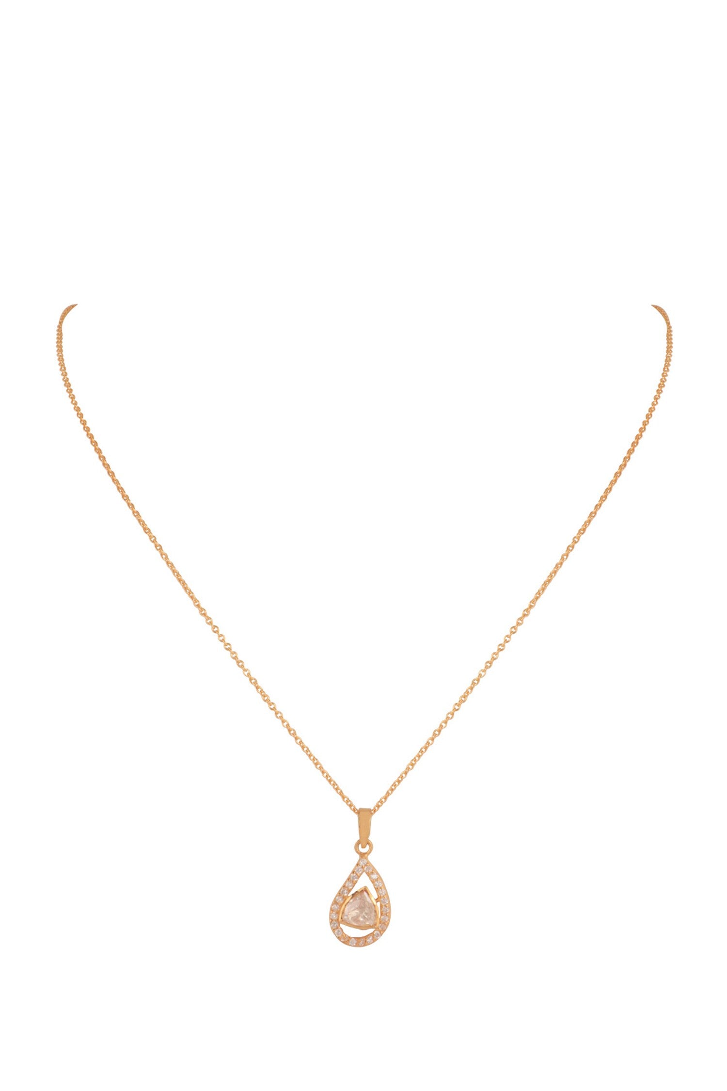 Moissanite Polki Embellished Raindrop Pendant Necklace 