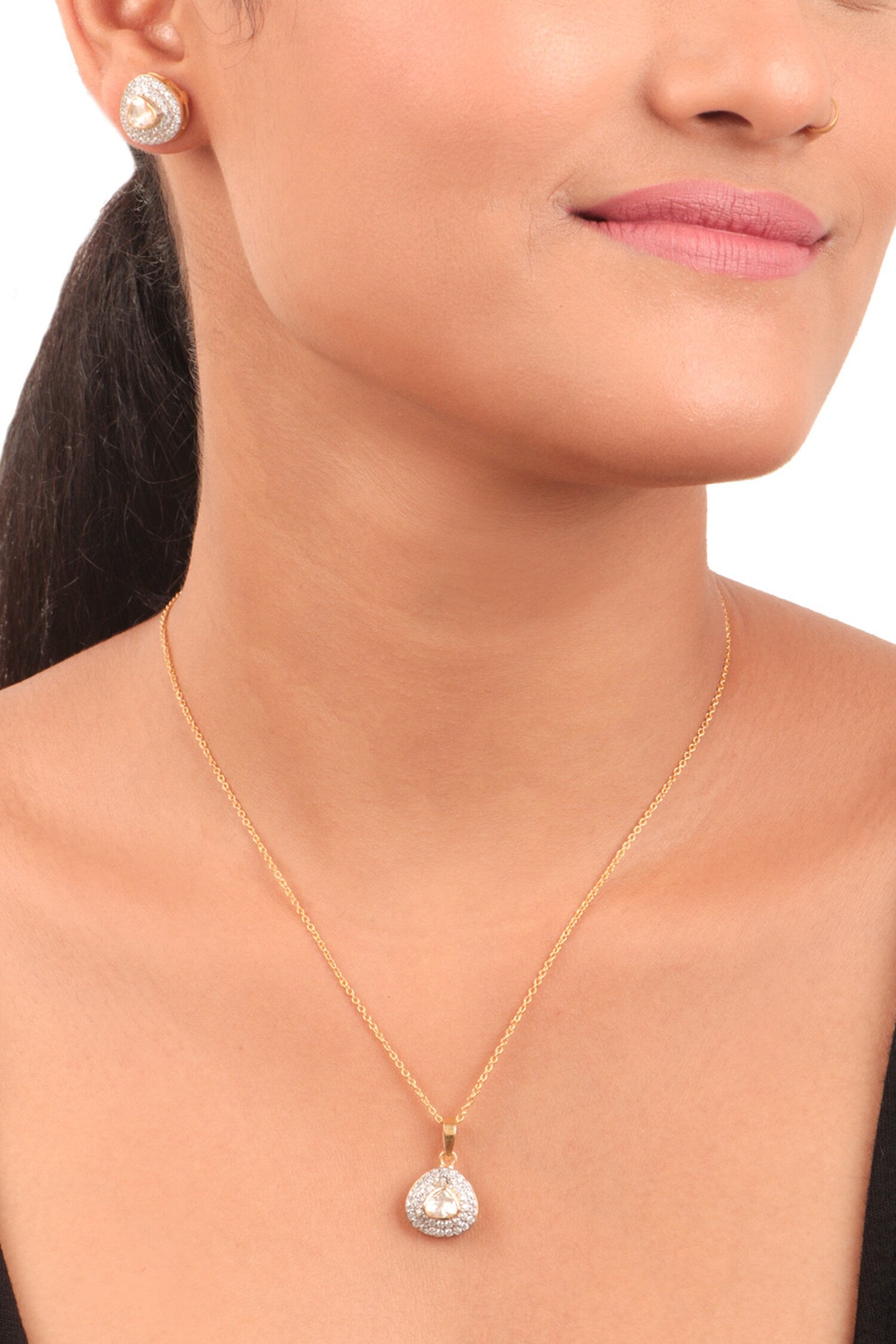 Moissanite Polki Embellished Pendant Set 
