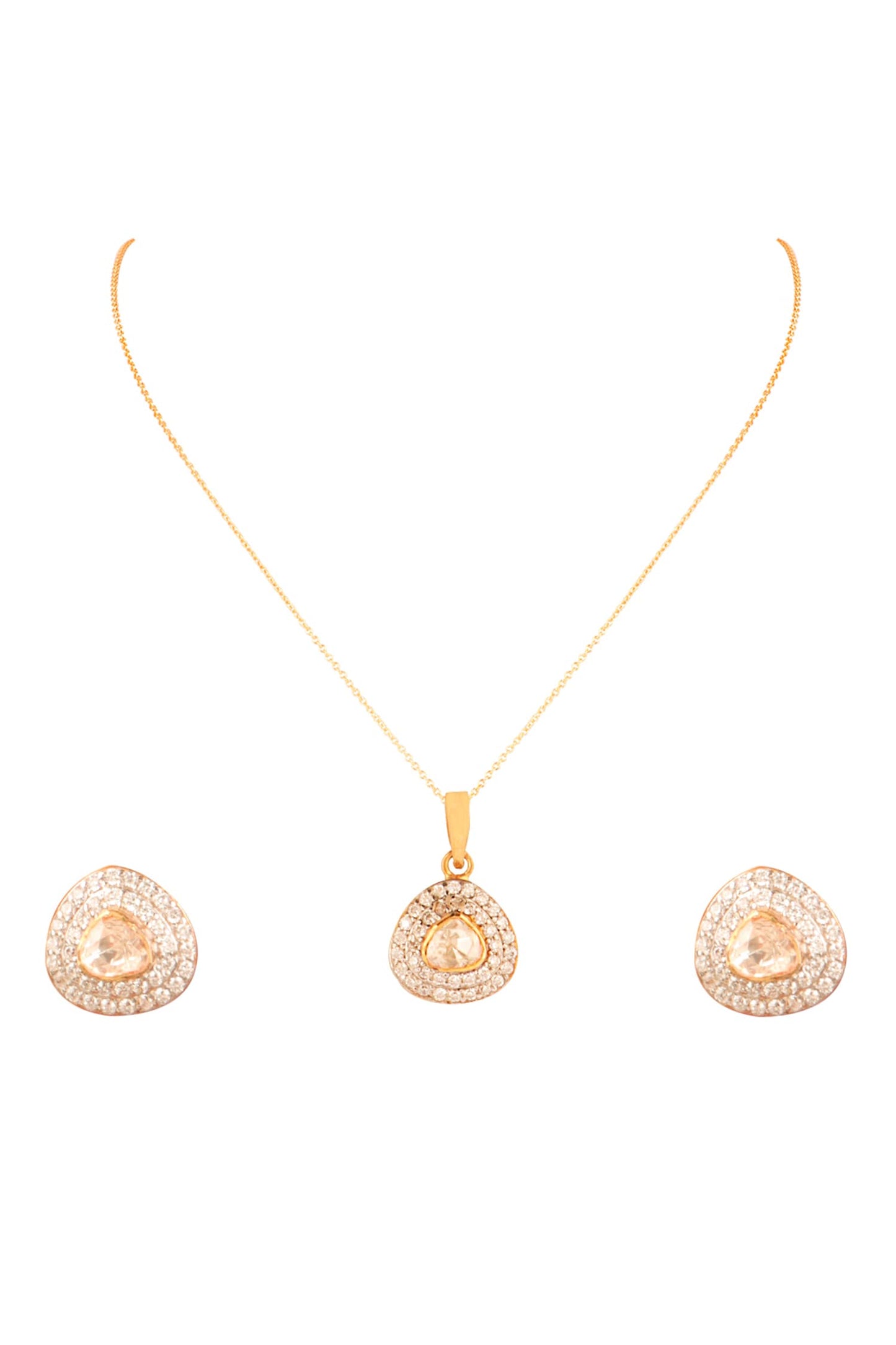 Moissanite Polki Embellished Pendant Set 