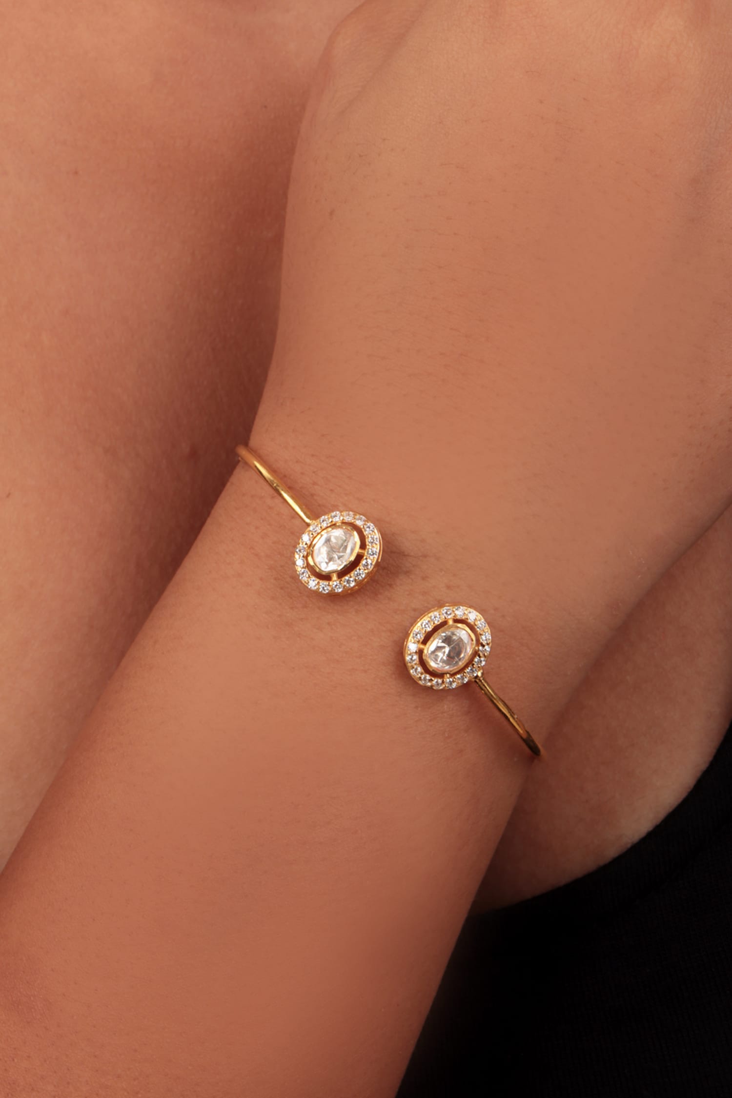 Moissanite Polki Embellished Cuff Bracelet 