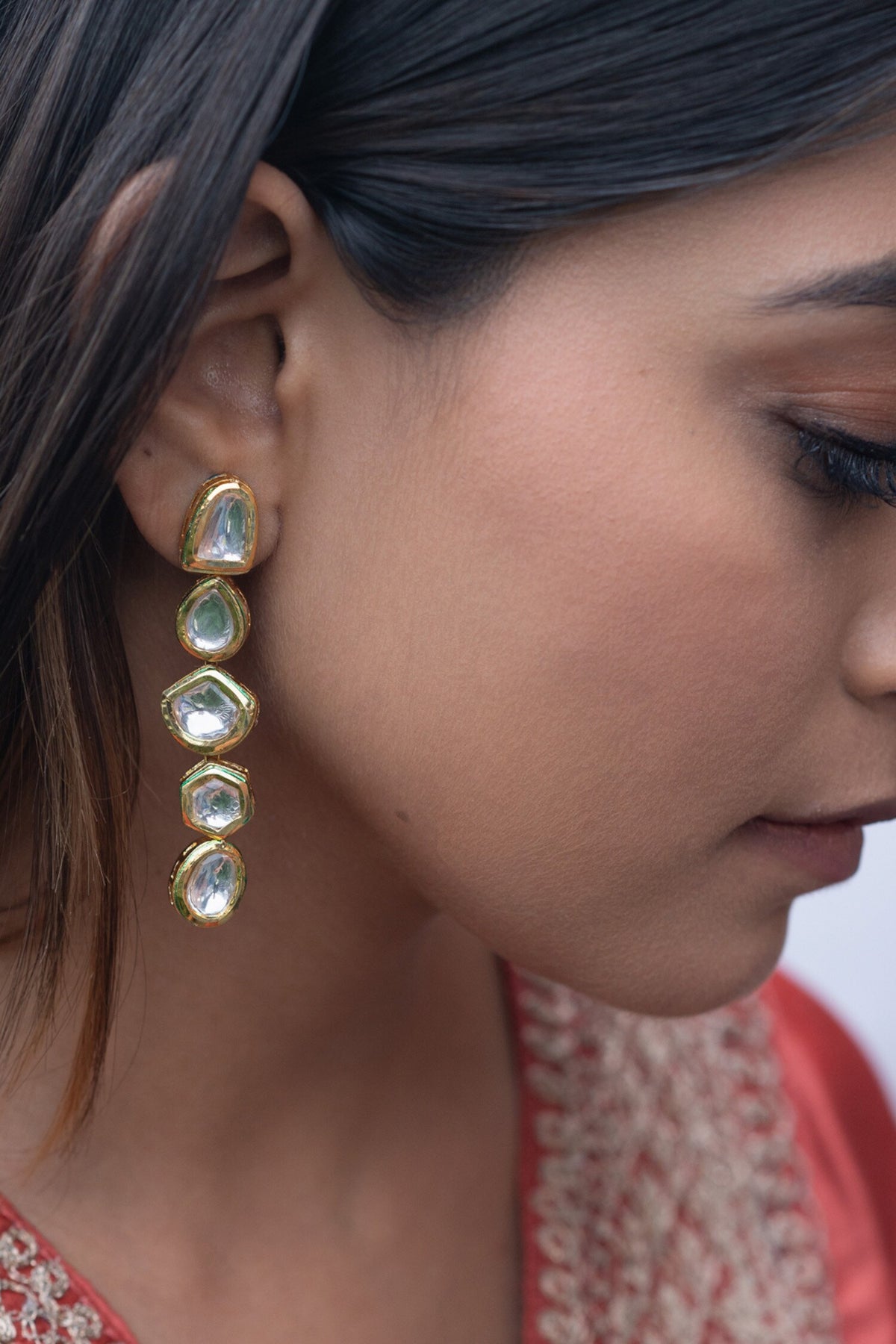 Geometric Kundan Embellished Dangler Earrings 